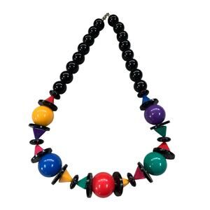 Groovy vintage 1970s or 1980s chunky multicolor plastic beaded necklace